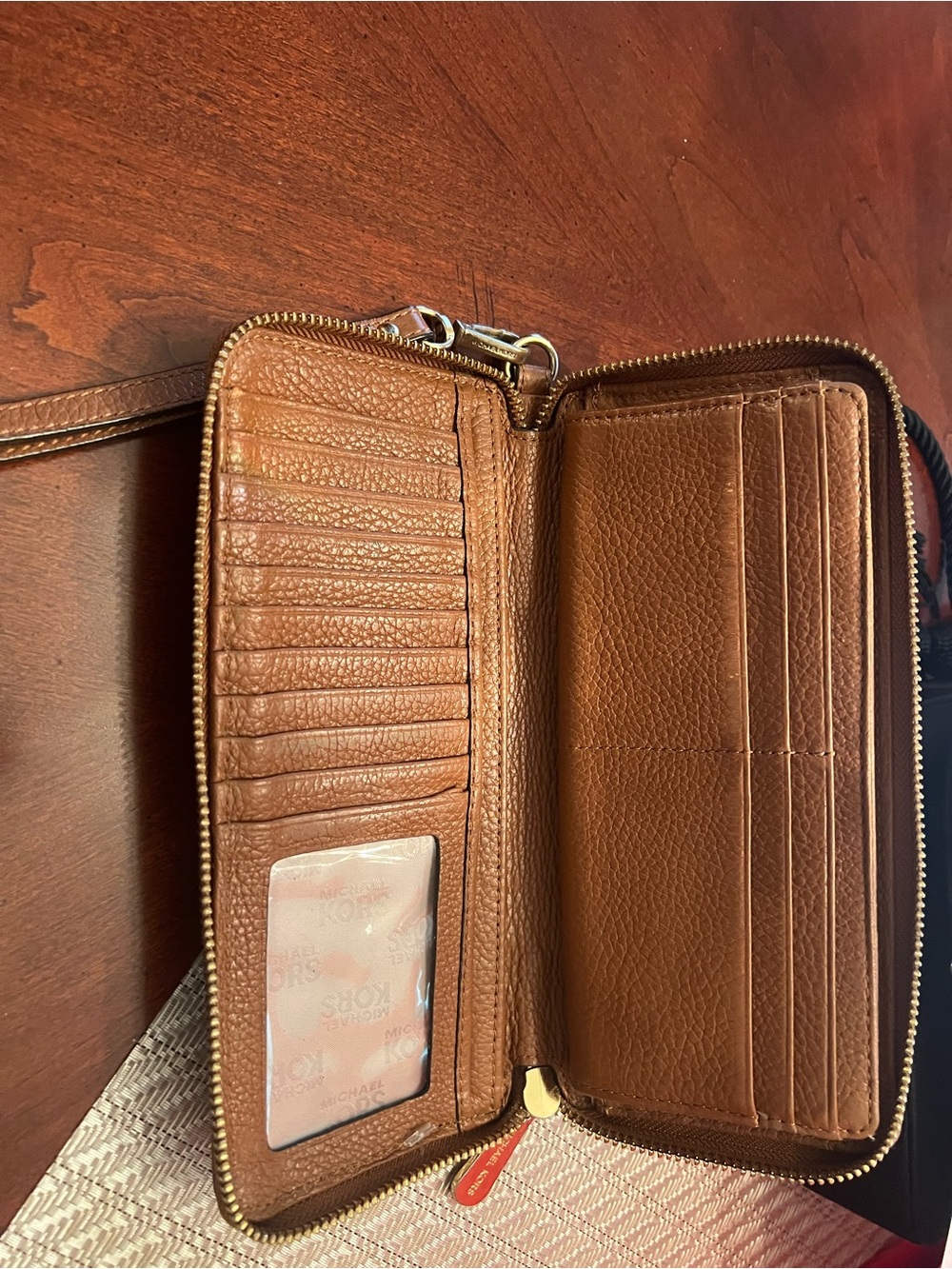 Michael Kors Brown Zip-Around Leather Wristlet Wallet
